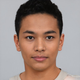 Neutral asian young-adult male with short  black hair and brown eyes