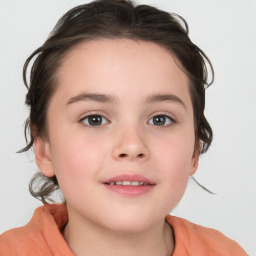 Neutral white child female with medium  brown hair and grey eyes