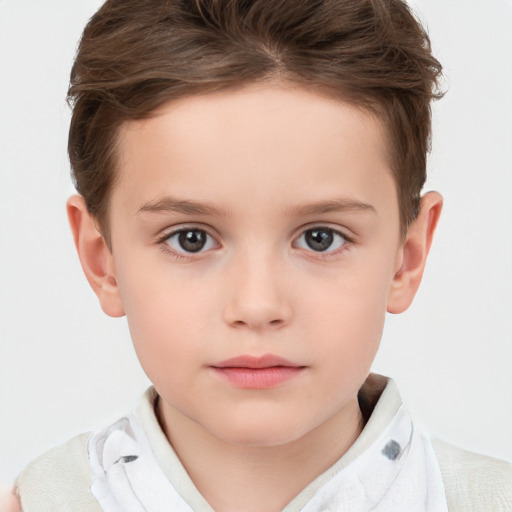 Neutral white child female with short  brown hair and brown eyes