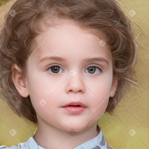 Neutral white child female with medium  brown hair and blue eyes