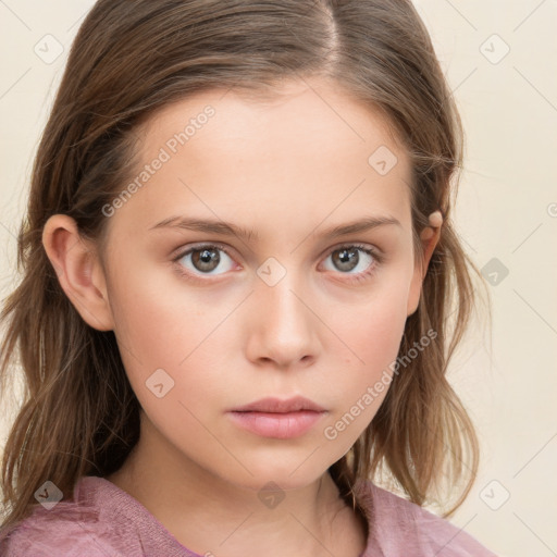 Neutral white child female with medium  brown hair and brown eyes