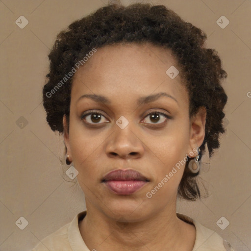 Neutral black young-adult female with short  brown hair and brown eyes