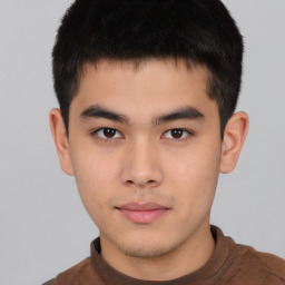 Neutral asian young-adult male with short  brown hair and brown eyes