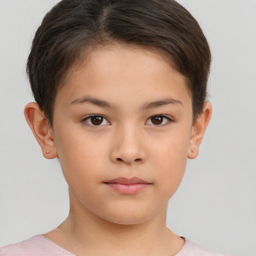 Neutral white child female with short  brown hair and brown eyes