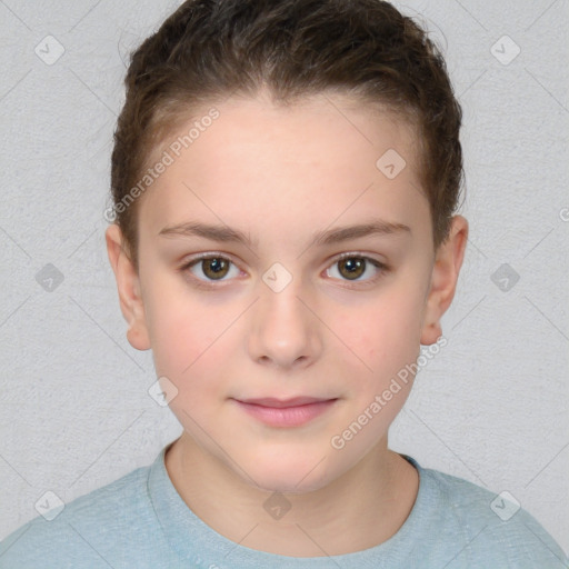 Neutral white child female with short  brown hair and brown eyes