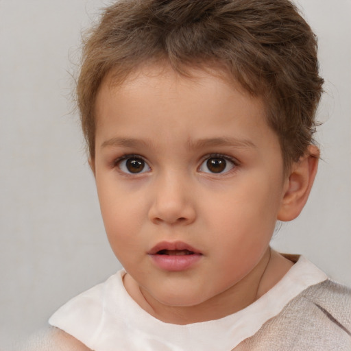 Neutral white child female with short  brown hair and brown eyes