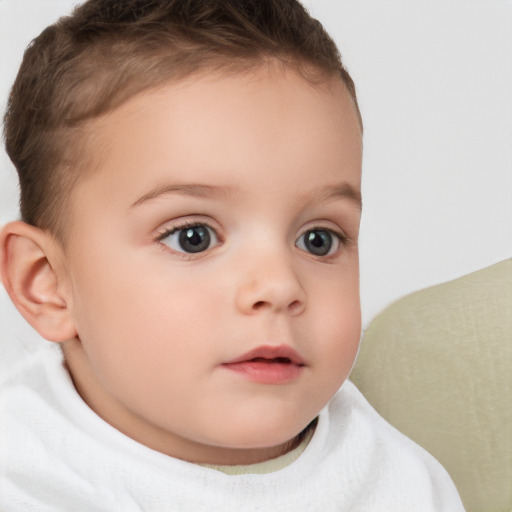 Neutral white child female with short  brown hair and brown eyes