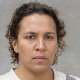 Neutral white adult female with short  brown hair and brown eyes