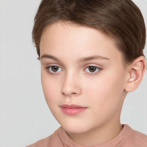 Neutral white child female with short  brown hair and brown eyes