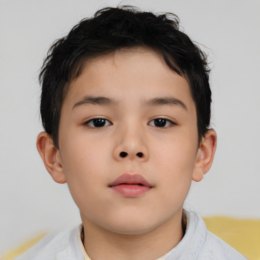 Neutral asian child male with short  brown hair and brown eyes