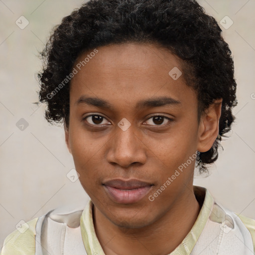Neutral black young-adult female with short  brown hair and brown eyes