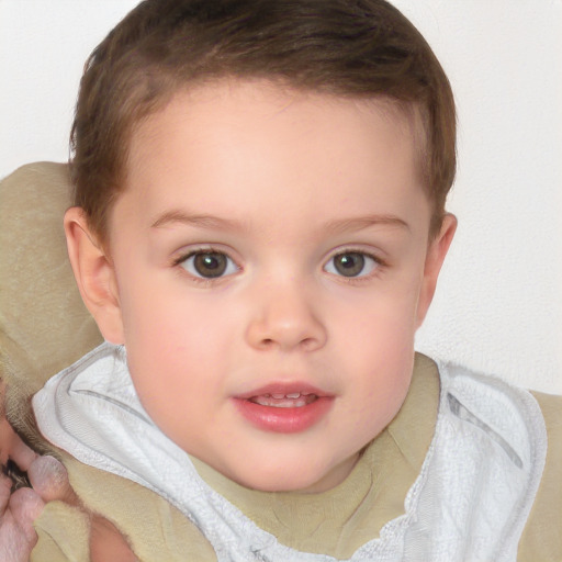 Neutral white child female with short  brown hair and blue eyes