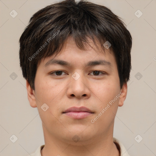 Neutral asian young-adult male with short  brown hair and brown eyes