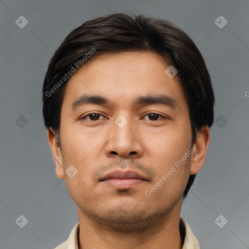 Neutral asian young-adult male with short  brown hair and brown eyes