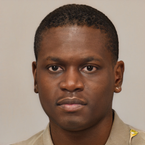 Neutral black young-adult male with short  brown hair and brown eyes