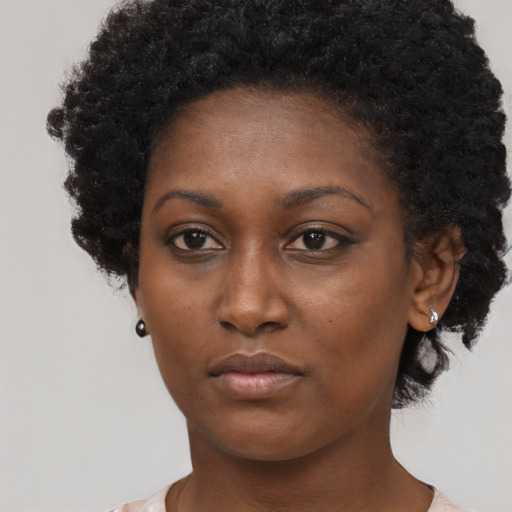 Neutral black young-adult female with short  brown hair and brown eyes