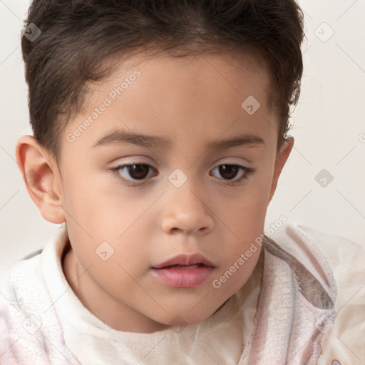 Neutral white child female with short  brown hair and brown eyes