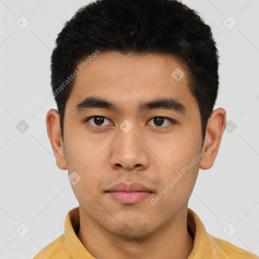 Neutral asian young-adult male with short  black hair and brown eyes