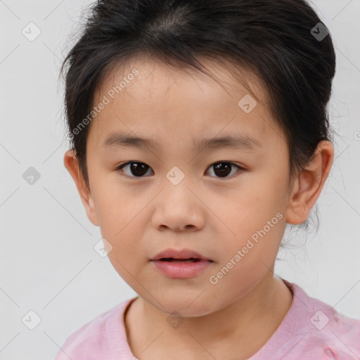 Neutral white child female with short  brown hair and brown eyes