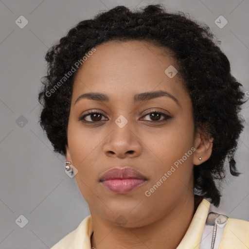 Neutral black young-adult female with long  black hair and brown eyes