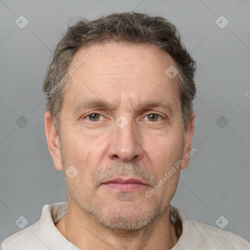 Neutral white adult male with short  brown hair and brown eyes