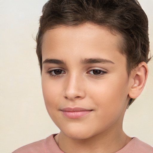 Joyful white child male with short  brown hair and brown eyes