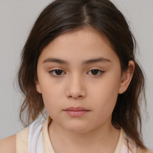 Neutral white child female with medium  brown hair and brown eyes