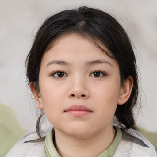 Neutral asian child female with medium  brown hair and brown eyes