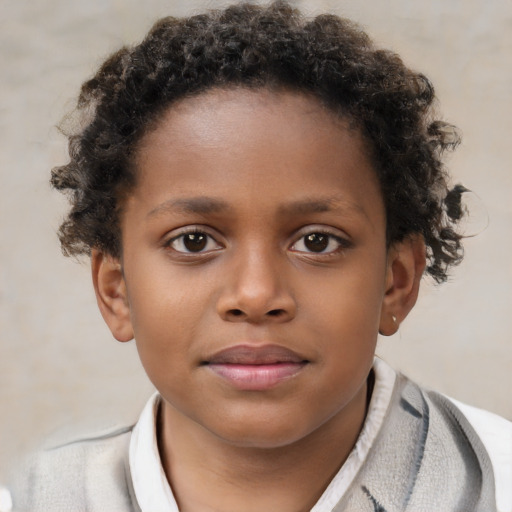 Neutral black child female with short  brown hair and brown eyes