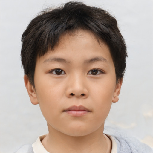 Neutral asian child female with short  brown hair and brown eyes