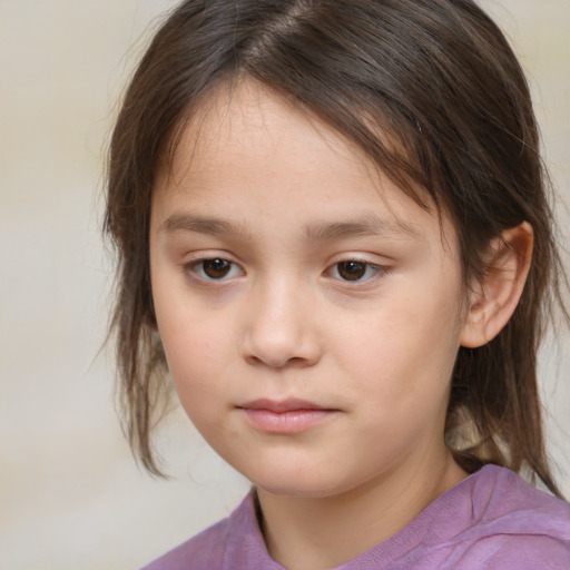 Neutral white child female with medium  brown hair and brown eyes