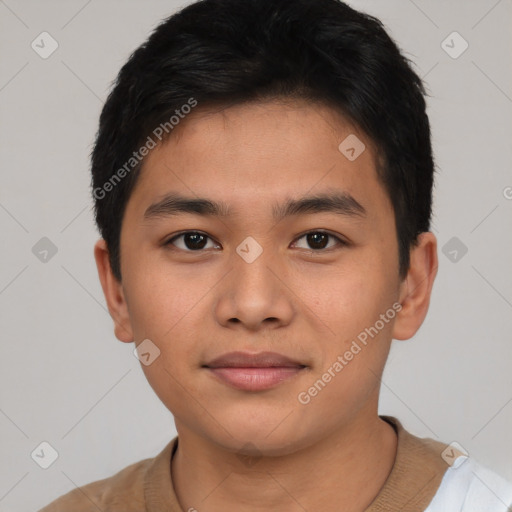 Neutral asian young-adult male with short  brown hair and brown eyes