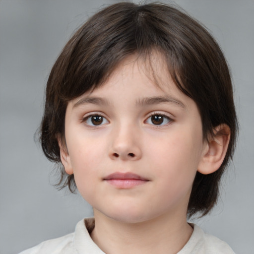 Neutral white child female with medium  brown hair and brown eyes