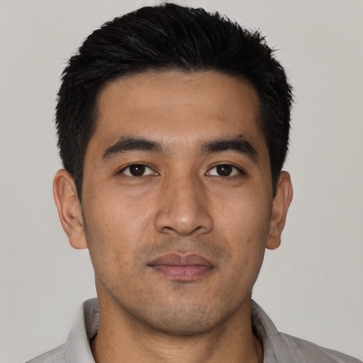 Neutral asian young-adult male with short  black hair and brown eyes