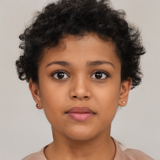 Neutral latino child female with short  brown hair and brown eyes