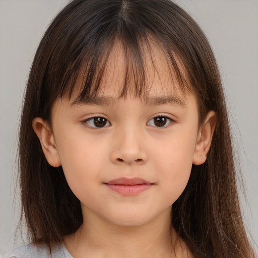 Neutral white child female with long  brown hair and brown eyes