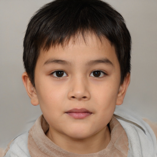 Neutral asian child male with short  brown hair and brown eyes