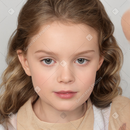 Neutral white child female with medium  brown hair and brown eyes