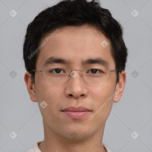 Neutral asian young-adult male with short  brown hair and brown eyes