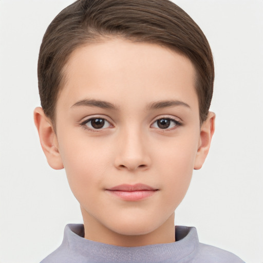 Neutral white child female with short  brown hair and brown eyes