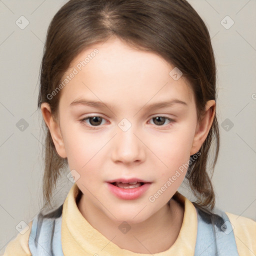 Neutral white child female with medium  brown hair and brown eyes