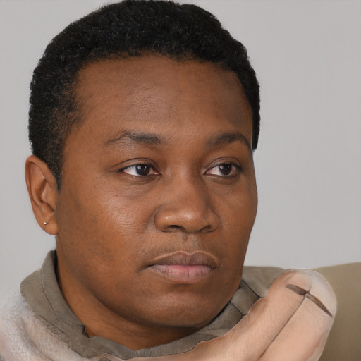 Neutral black young-adult male with short  brown hair and brown eyes