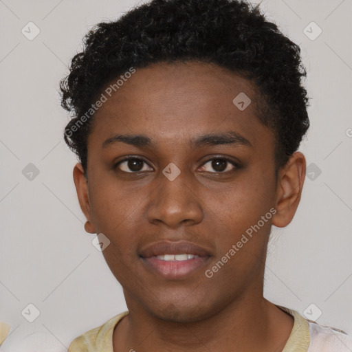 Neutral black young-adult male with short  brown hair and brown eyes