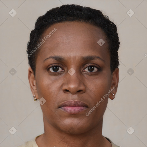 Neutral black young-adult female with short  brown hair and brown eyes