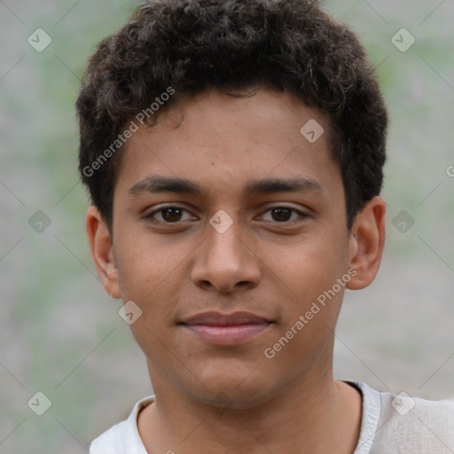 Neutral latino young-adult male with short  brown hair and brown eyes