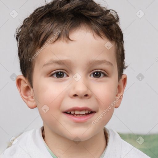 Joyful white child male with short  brown hair and brown eyes