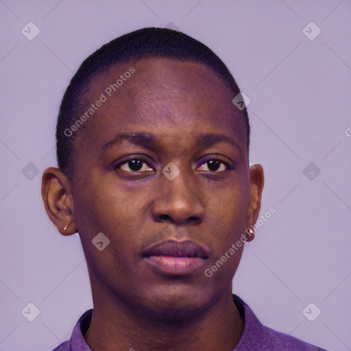 Neutral black young-adult male with short  brown hair and brown eyes