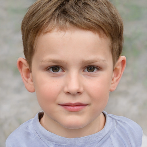 Joyful white child male with short  brown hair and brown eyes