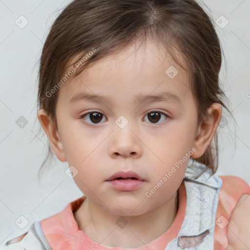 Neutral white child female with medium  brown hair and brown eyes