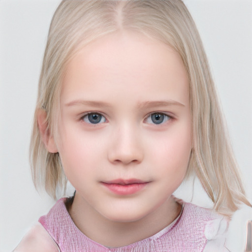 Neutral white child female with medium  brown hair and blue eyes